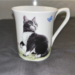 Queens Kitchen “Up To Mischief" Black & Ginger Bone China Cat Coffee Cup NWOT